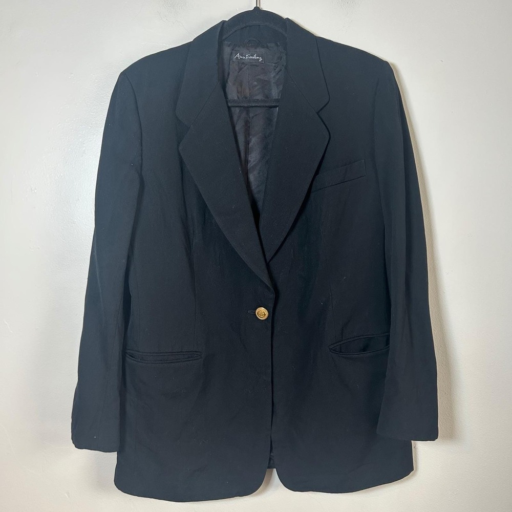 Ann Freedberg Black Blazer Women's Gold Button Single Breasted Jacket Size‎ M